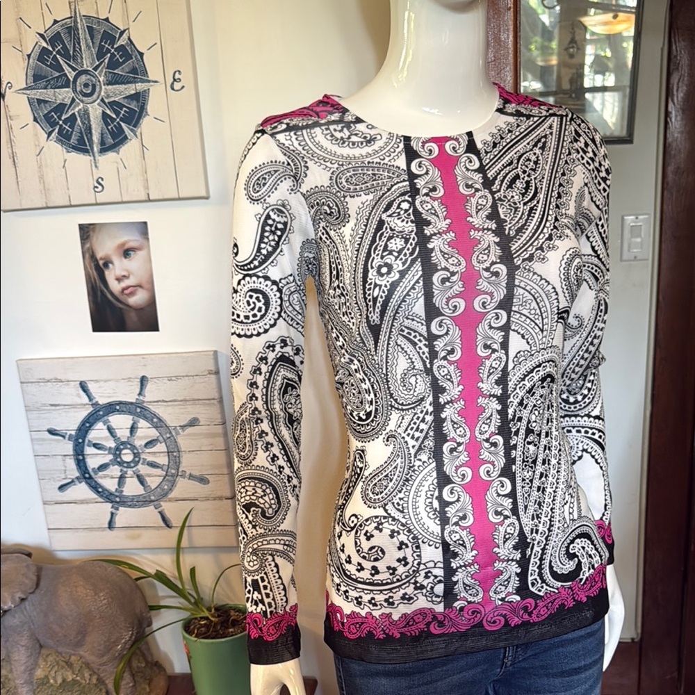 Paisley Long Sleeve Top - Black, White, and Pink